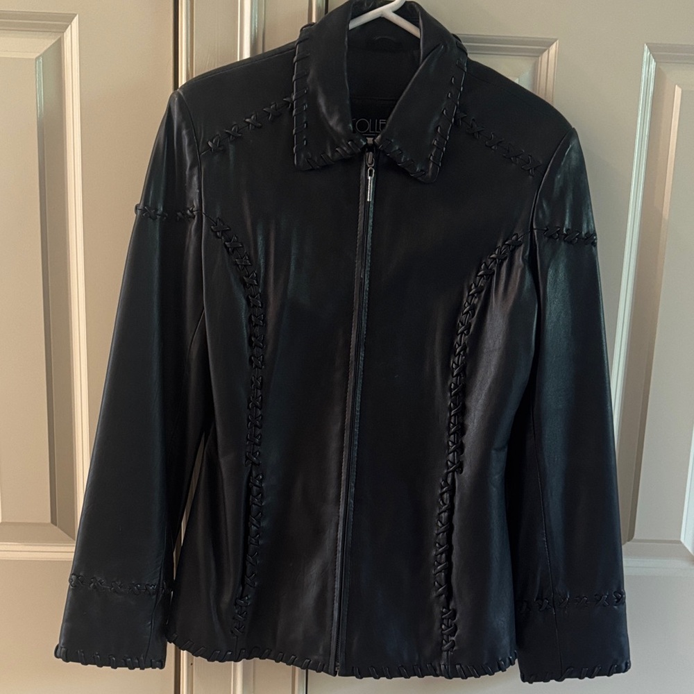 Elegant Black Leather Jacket for Women